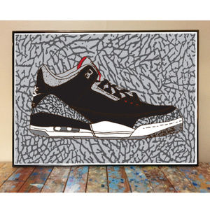 11x17 AIR JORDAN 3 BLACK CEMENT DRAWING ART PRINT